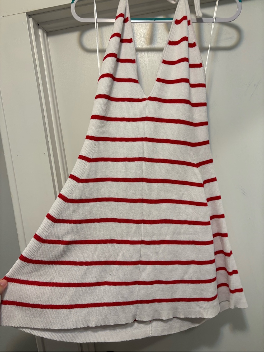 White and Red Striped Halter Dress - Picture 2 of 4